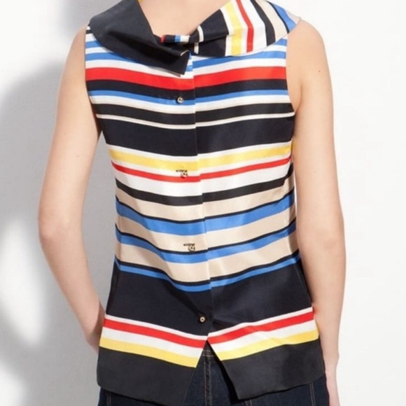 NWT Kate Spade Live Colorfully Silk Stripe Sleeveless Cowl Neck Top - Picture 2 of 8